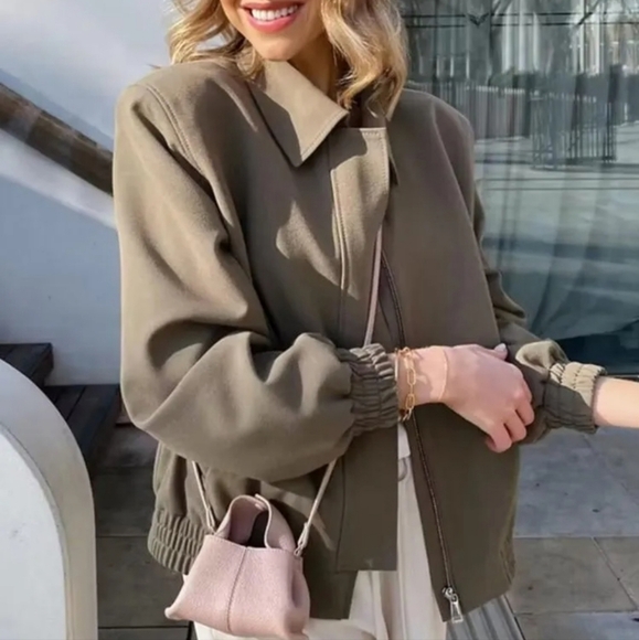 Commense Olive Green Bomber Jacket XS Streetwear Casual Spring Layer - Picture 12 of 14